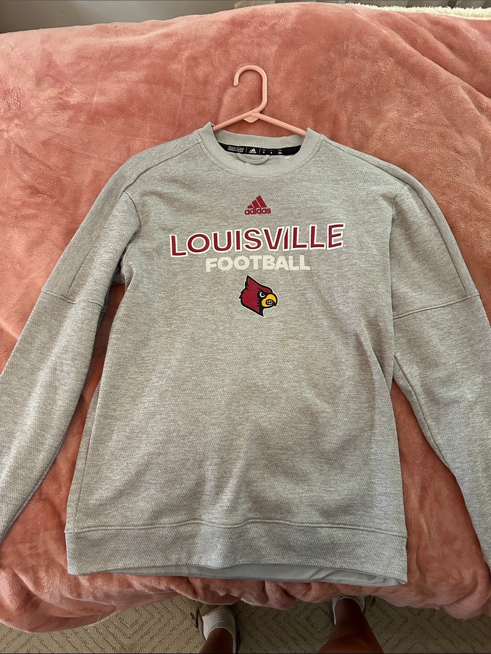 adidas Gray Louisville Football Crewneck with Cardinal Logo